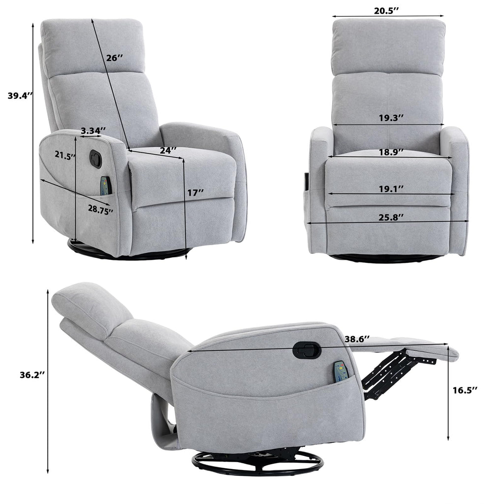 Small White Velvet Recliner Rocking Chair with Heat and Massage T335