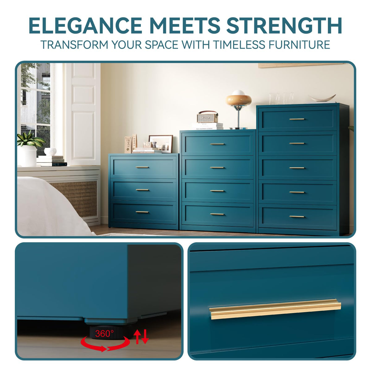 Blue 5 Drawer Metal Dresser G4857