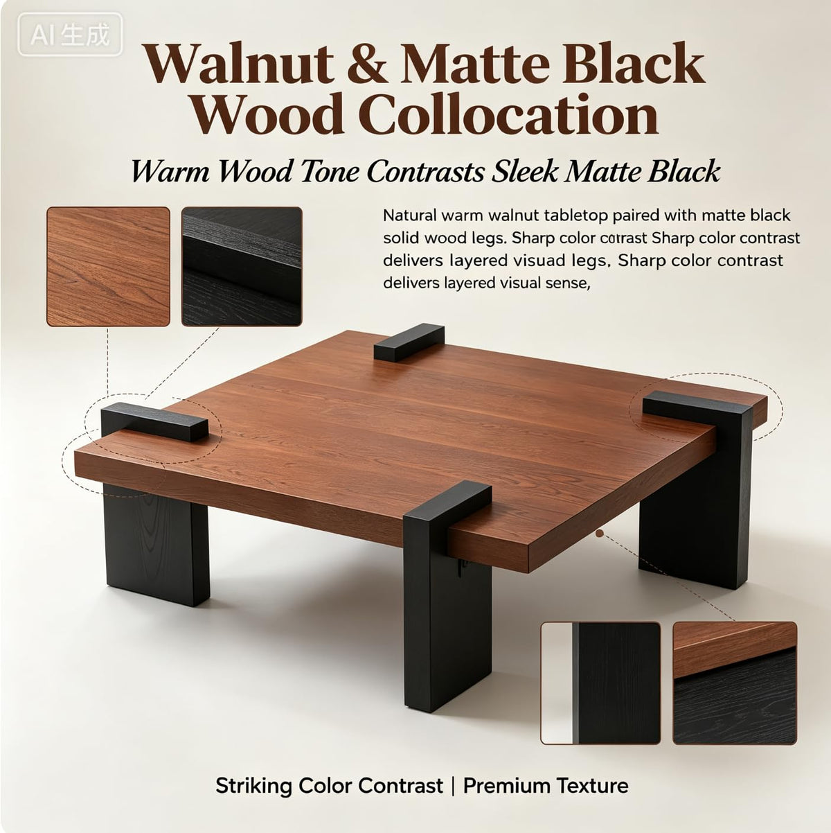 Walnut Coffee Table with Black Wood Legs O931