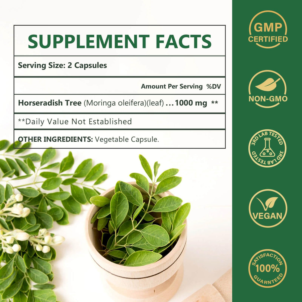 Pure Moringa Oleifera 1000mg Capsules, 120 Count X475