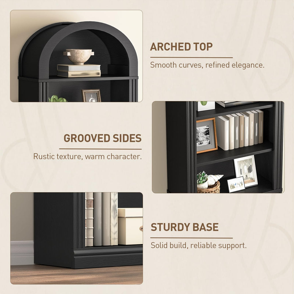 75.8" Tall Narrow 6-Tier Arched Wooden Bookshelf, Black Z61455