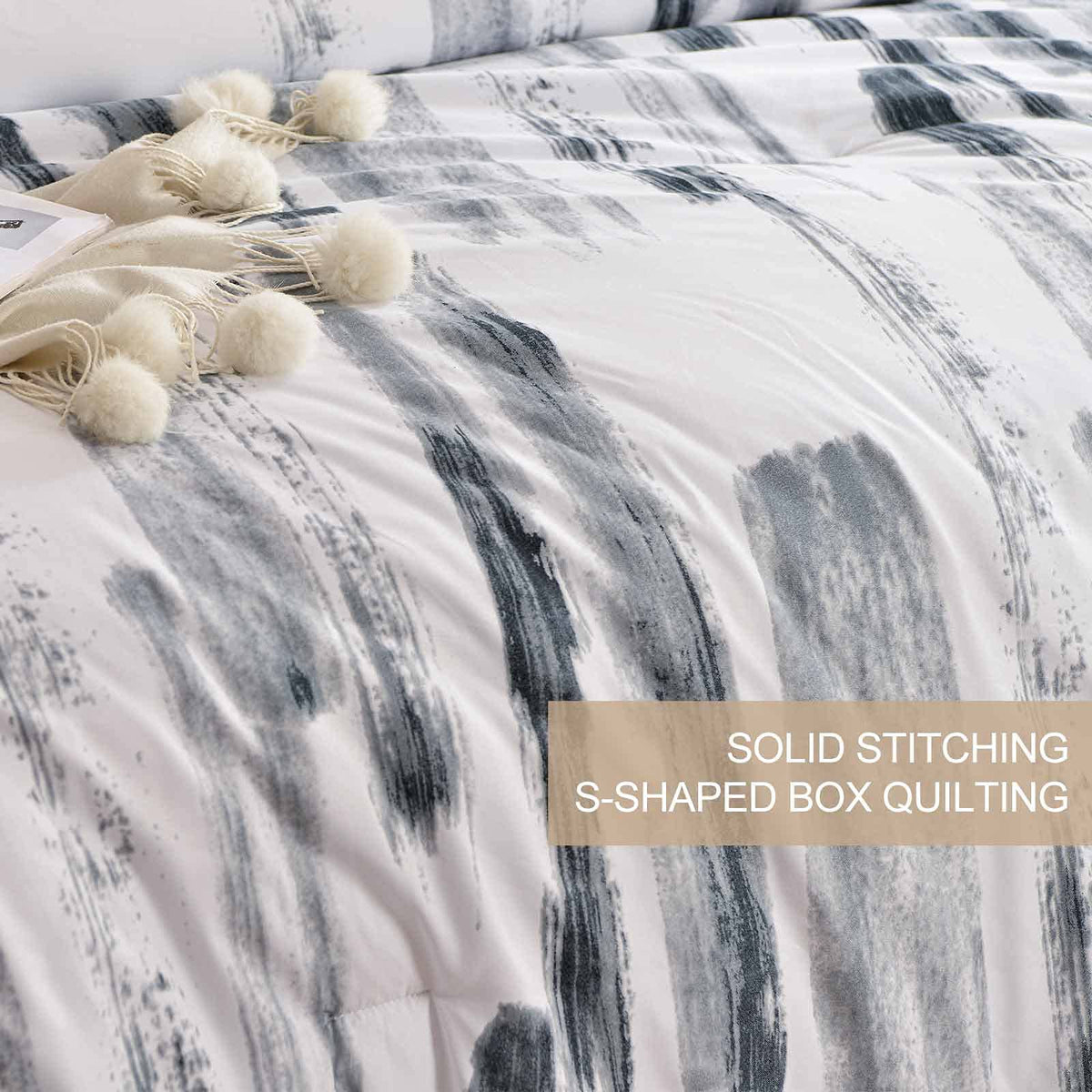 King 3pc Grey White Reversible Microfiber Comforter Set A65033