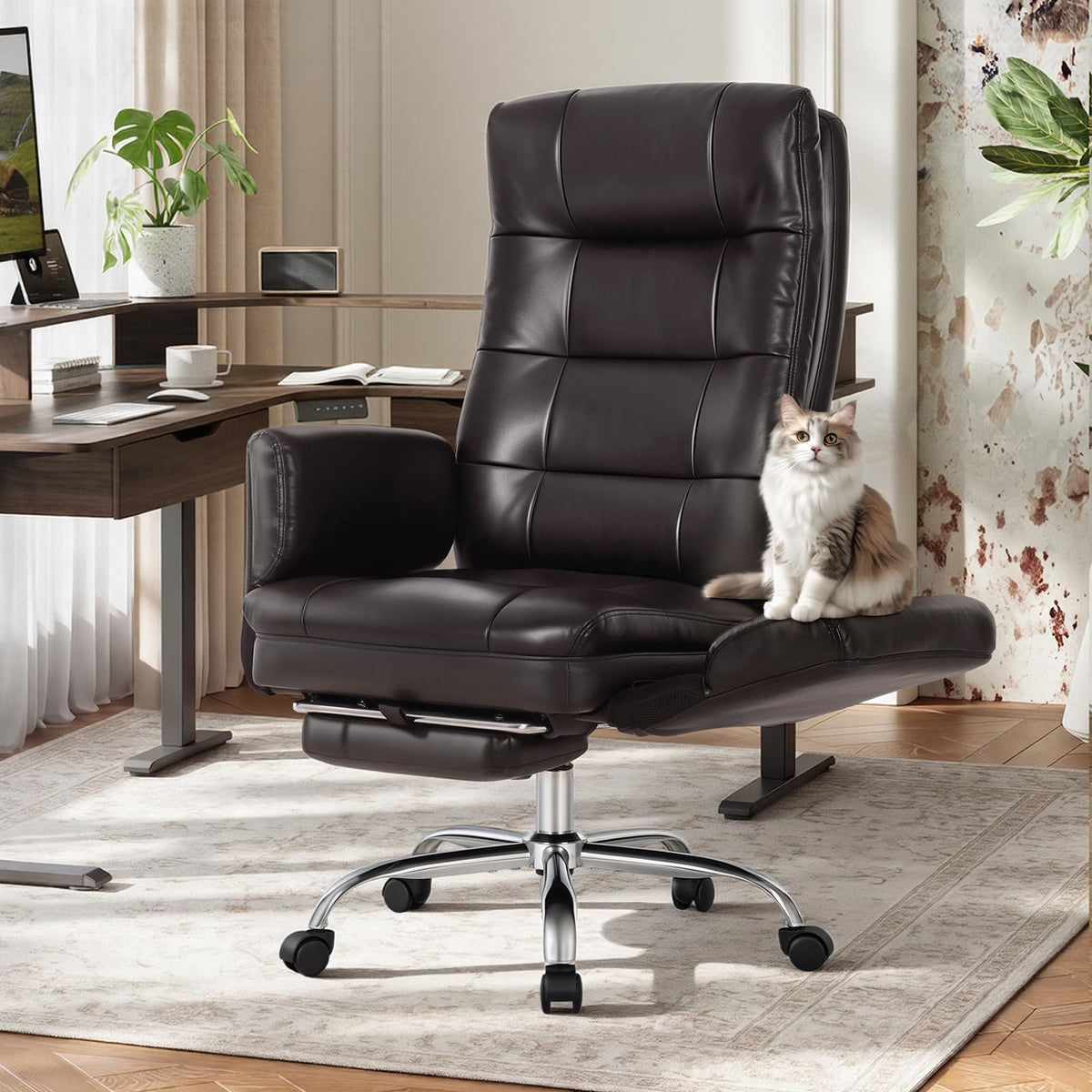 Big and Tall Ergonomic Office Chair with Foot Rest, Brown Z8621