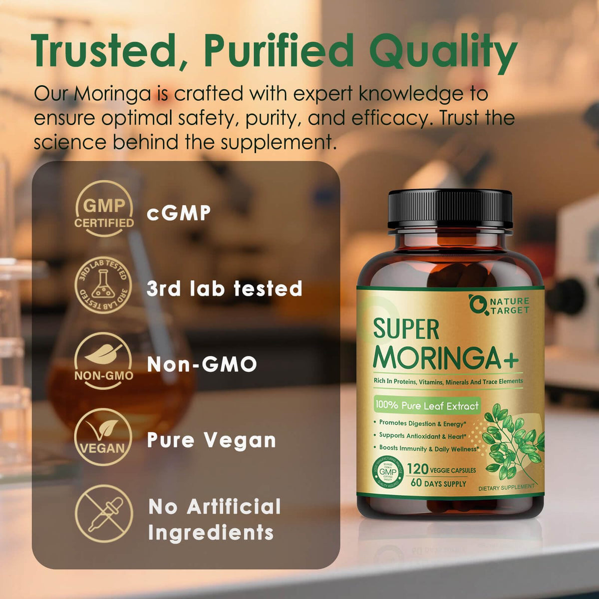 Pure Moringa Oleifera 1000mg Capsules, 120 Count X475