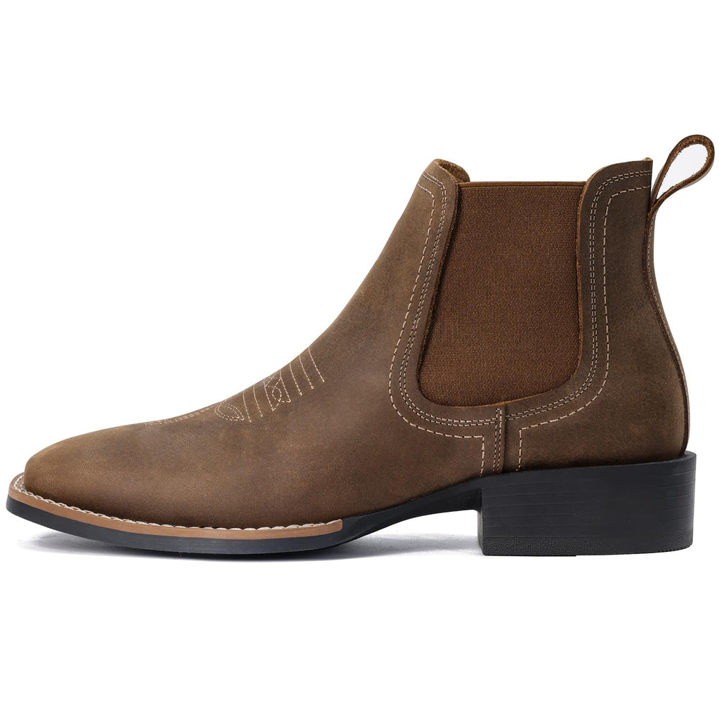 Western Cowboy Boots Square Toe Chelsea Ankle Boots N672