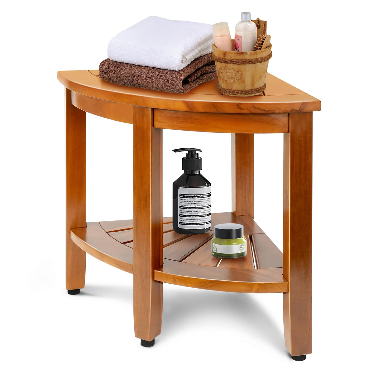 18" Teak Corner Shower Bench with Shelf Z8449