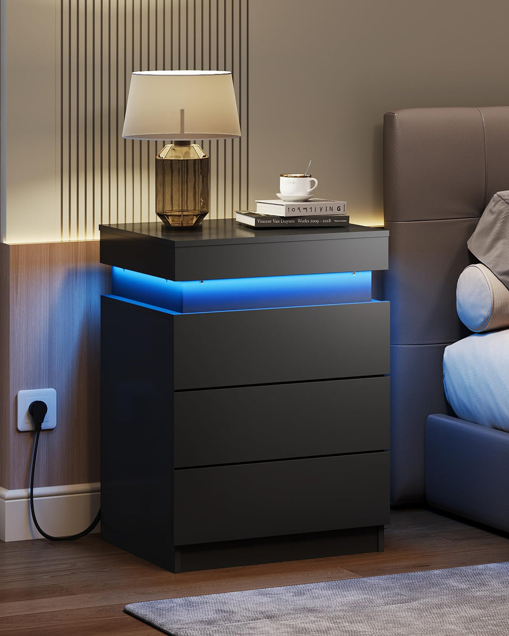 Black Nightstand with Charging Station D27004