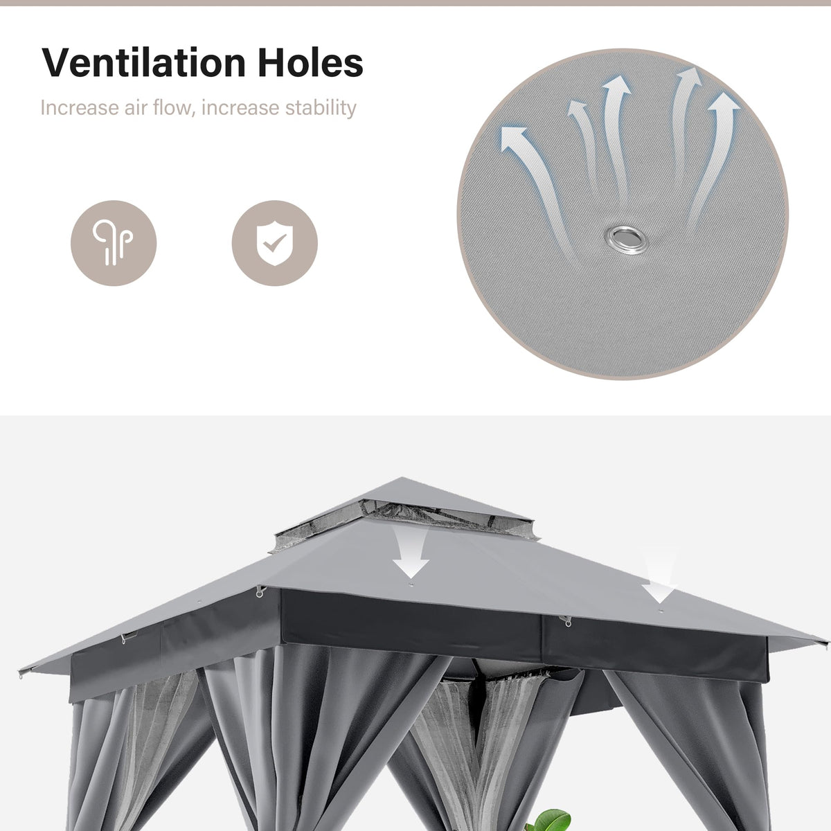 8'x8' Heavy Duty Patio Gazebo with Double Roofs, Mosquito Nettings and Privacy Screens S38027
