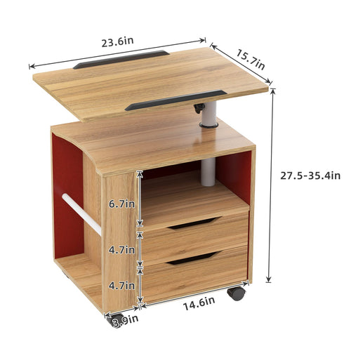 23.6in Rolling Nightstand with 2 Drawers and Shelf Oak Z683209