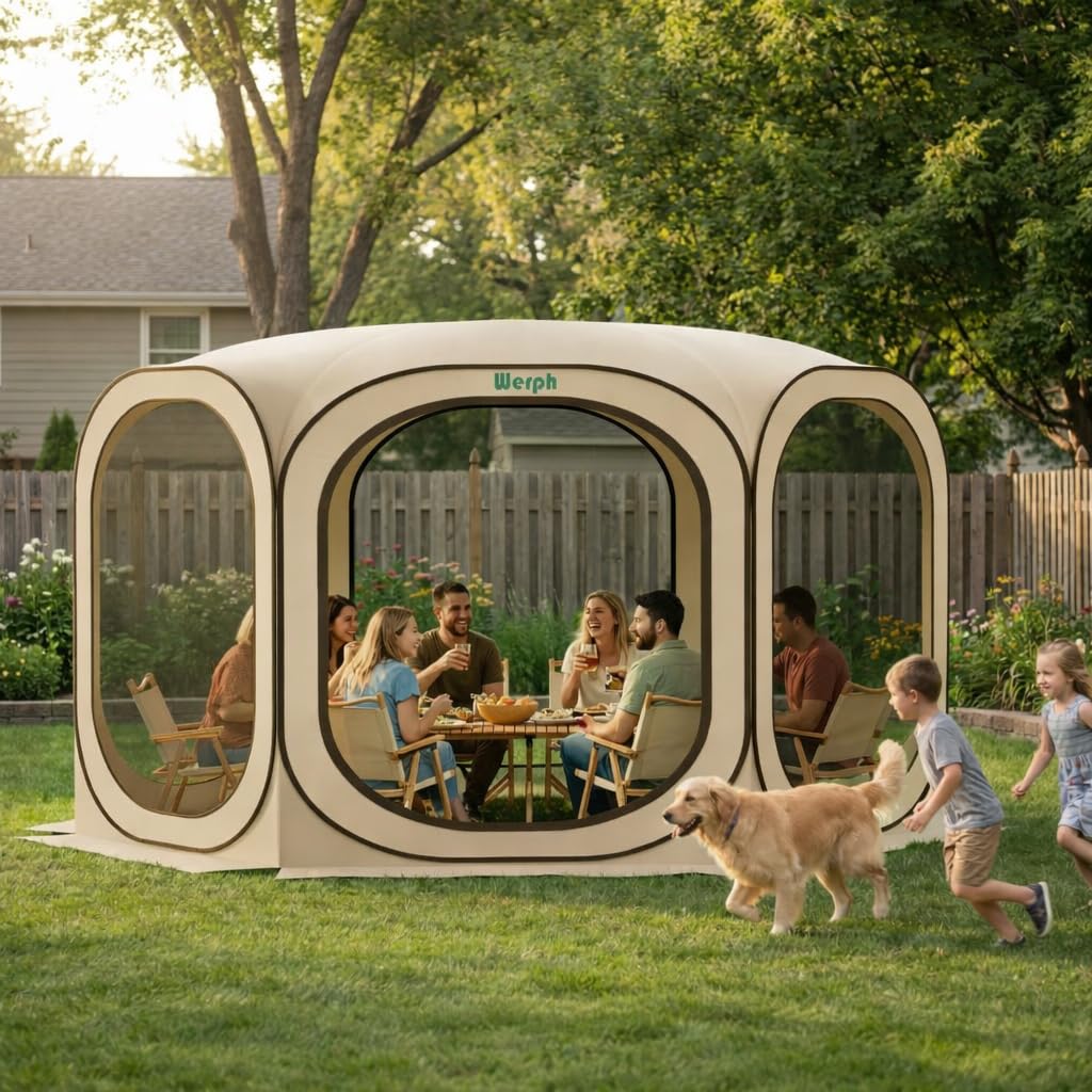 12x12 Pop Up Screen Tent, Mosquito Net Gazebo, UV Resistant, Beige H97370