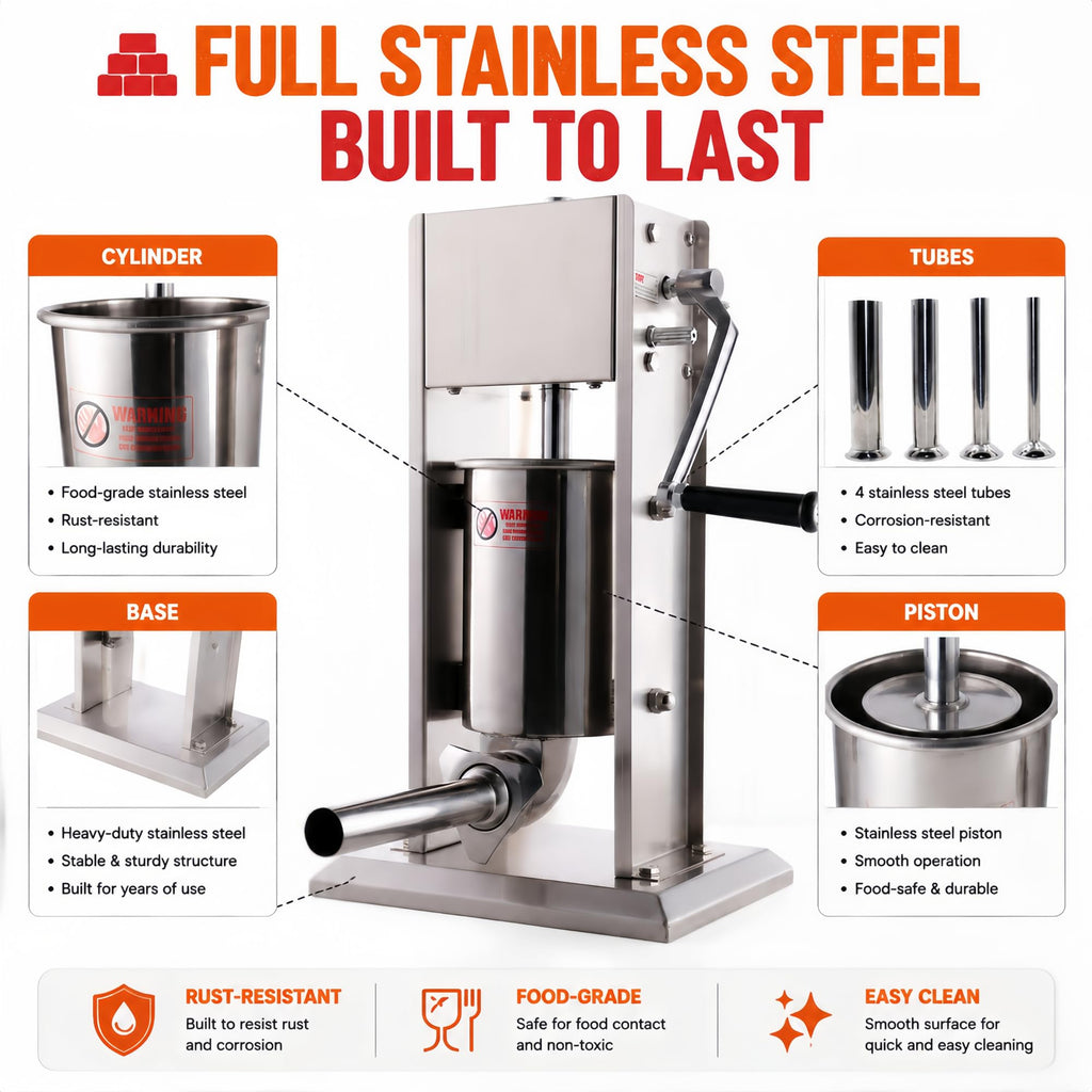 3L Stainless Steel Manual Sausage Stuffer with 4 Tubes N833
