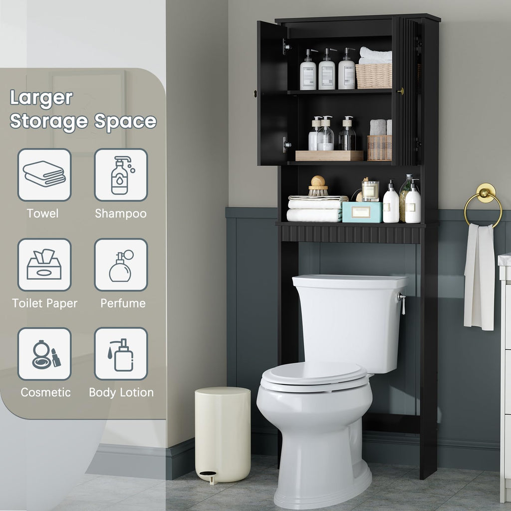 Black Over The Toilet Storage Cabinet with Adjustable Shelf H6080
