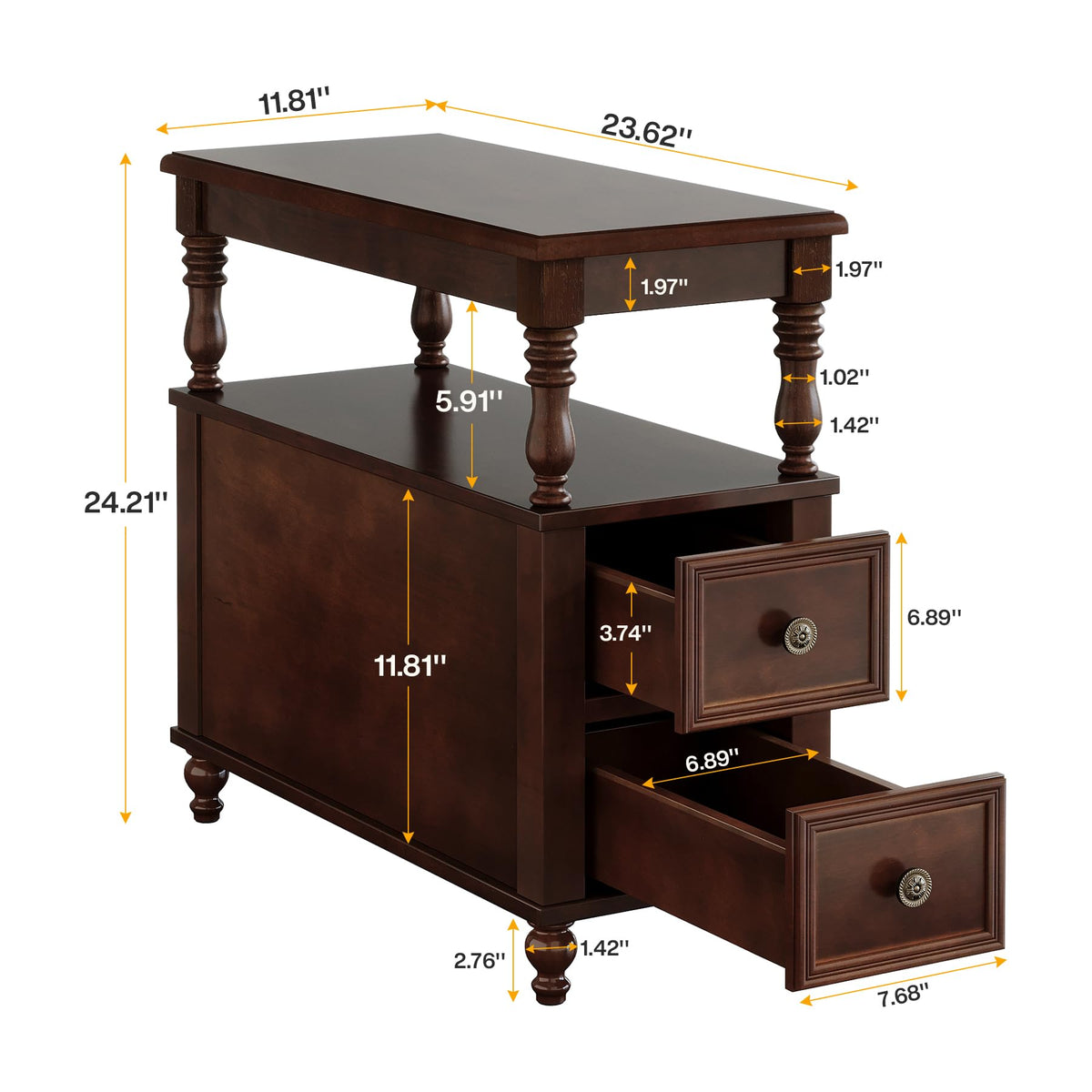 Solid Wood 2 Drawer Nightstand with Open Storage Shelf H12357