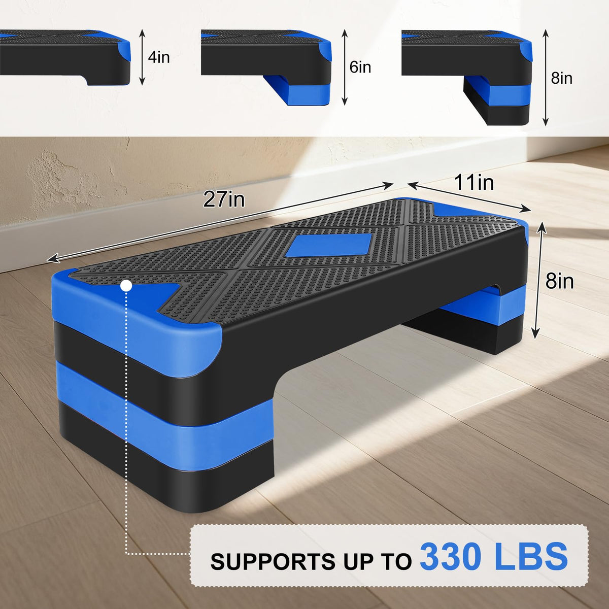 27" Adjustable Aerobic Step Platform with 4 Risers I860