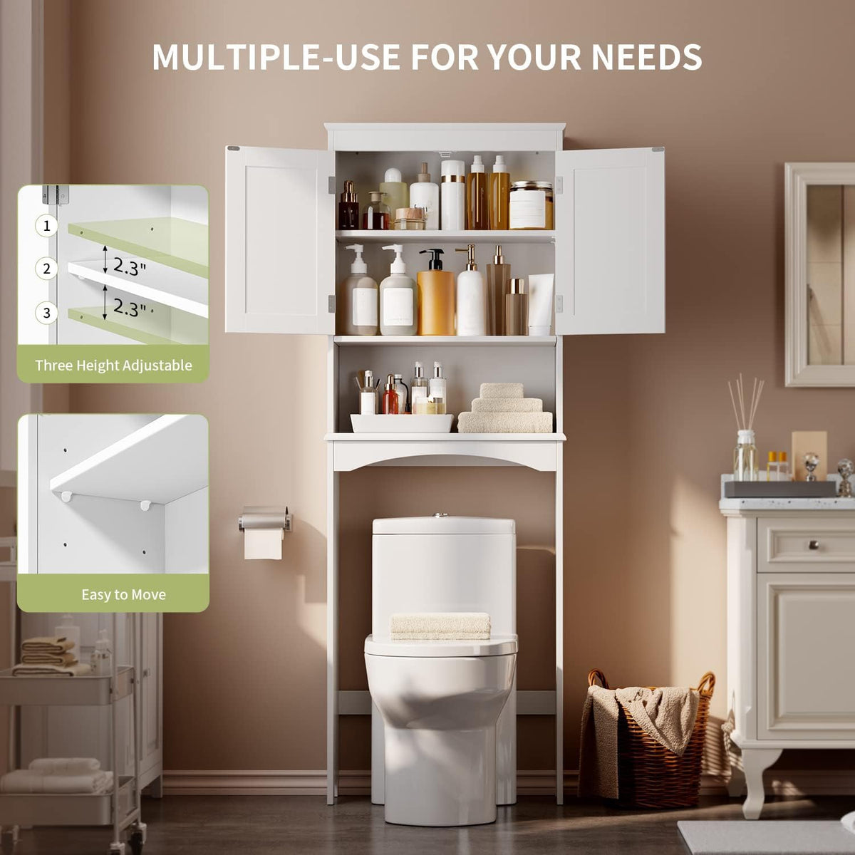 Over the Toilet Storage Cabinet with Adjustable Shelf, White U6061
