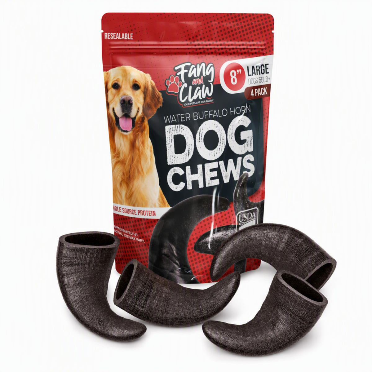 4 Pack Large 8-Inch Dog Horn Chews C767684
