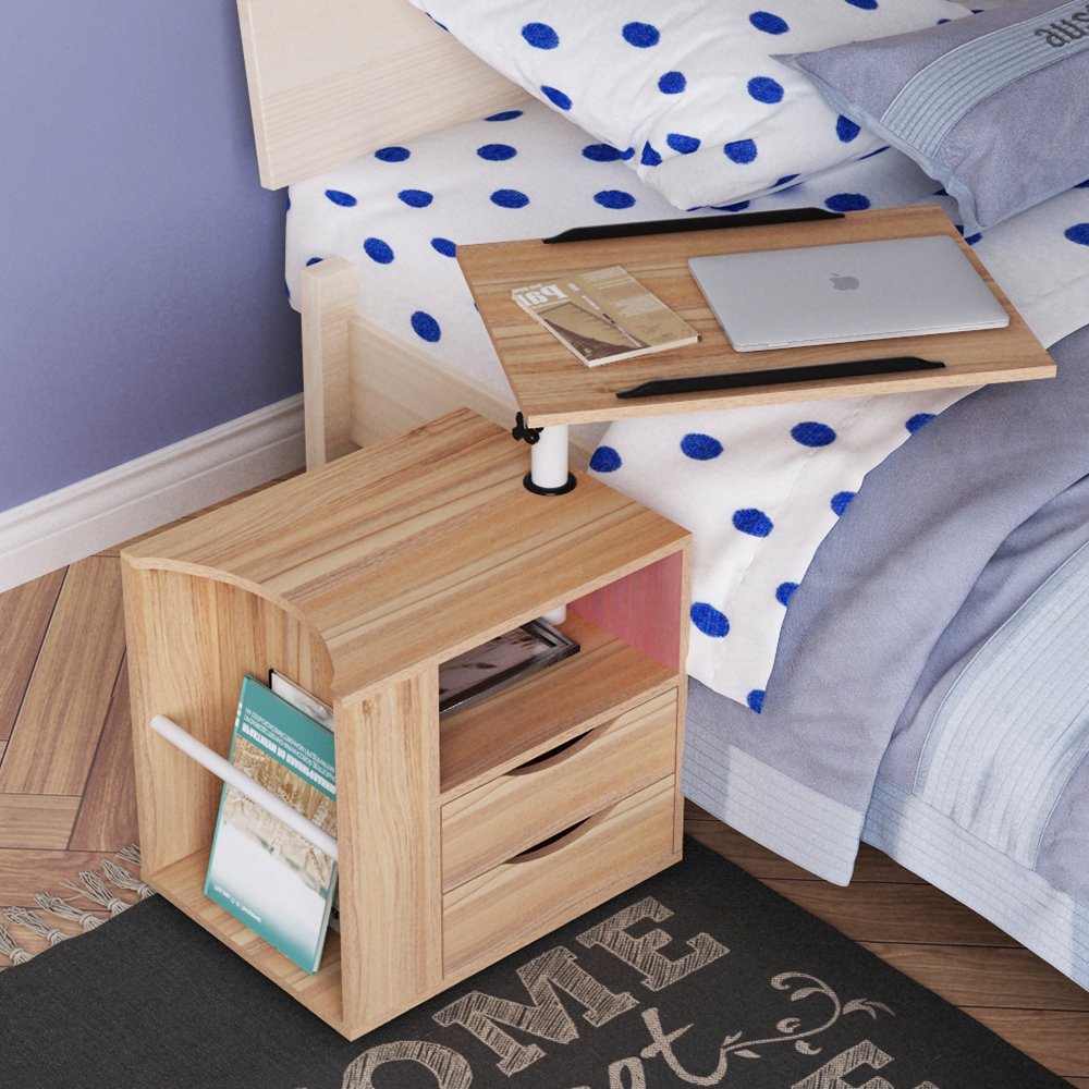 23.6in Rolling Nightstand with 2 Drawers and Shelf Oak Z683209