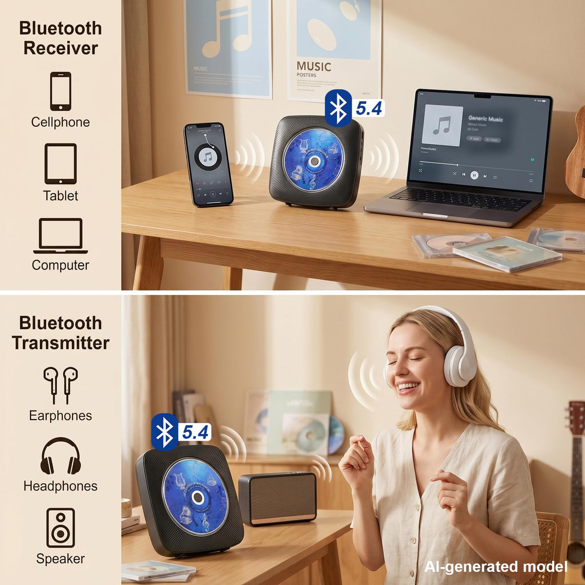 Portable Bluetooth CD Player V26756