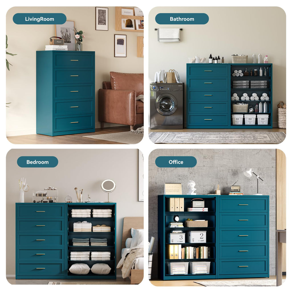 Blue 5 Drawer Metal Dresser G4857