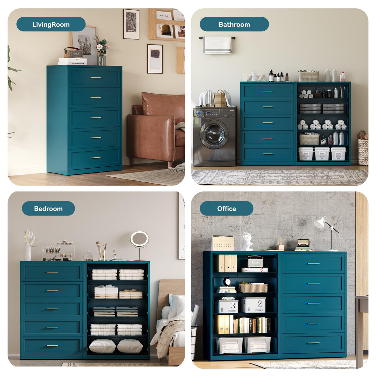 Blue 5 Drawer Metal Dresser G4857