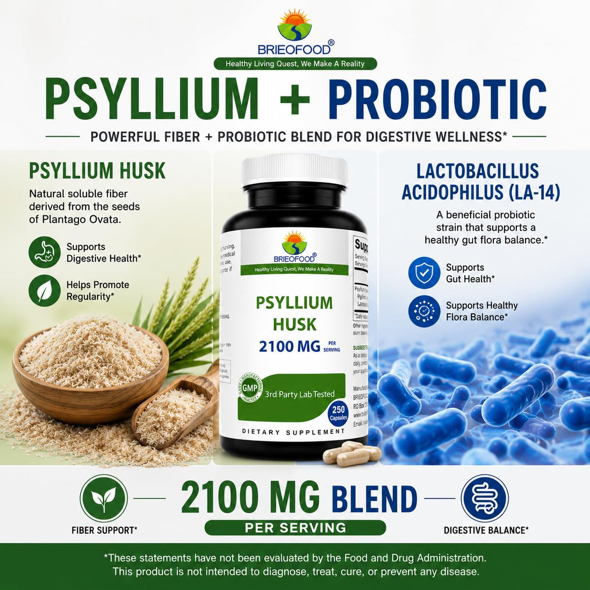 Psyllium Husk Fiber Supplement 250 Capsules K408