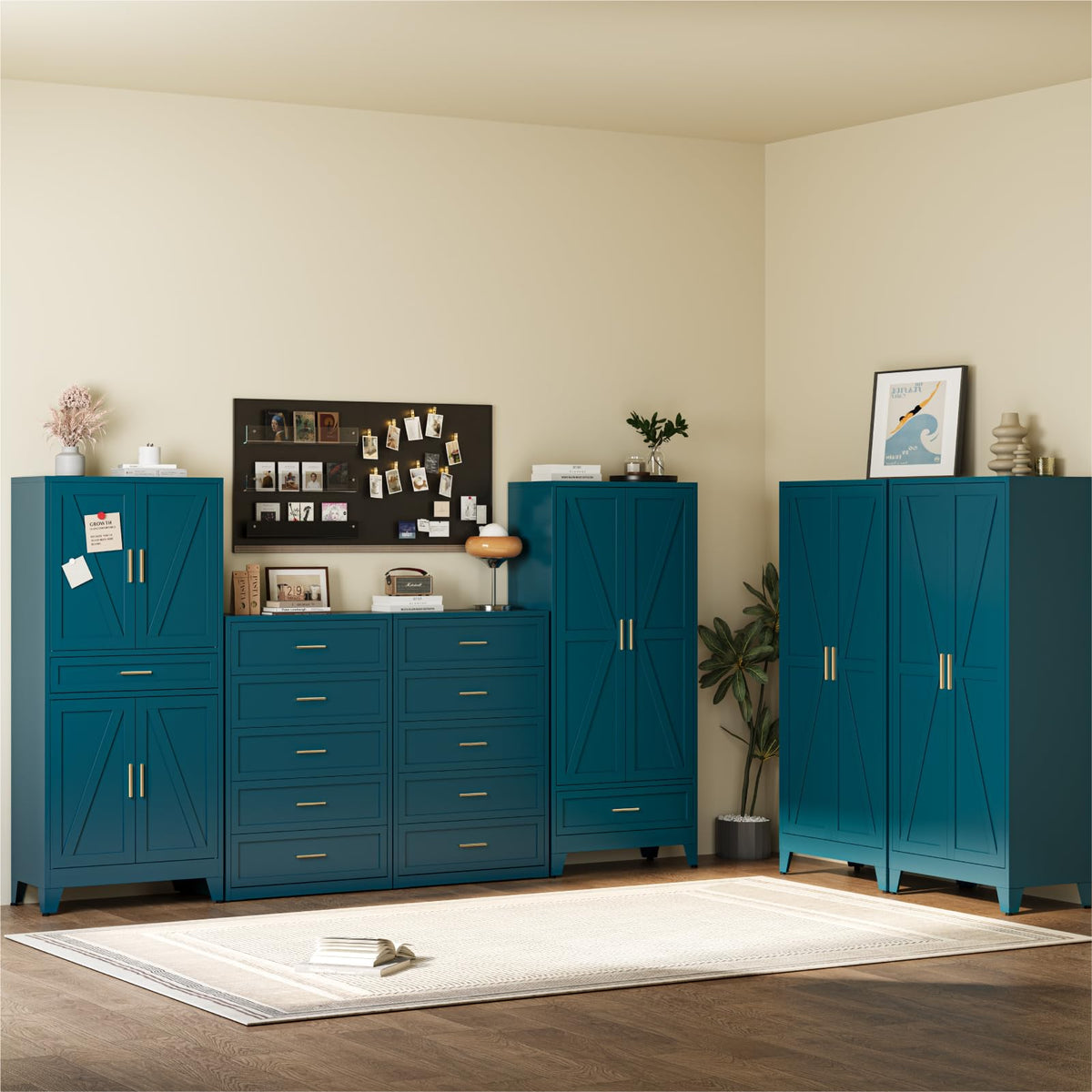 Blue 5 Drawer Metal Dresser G4857