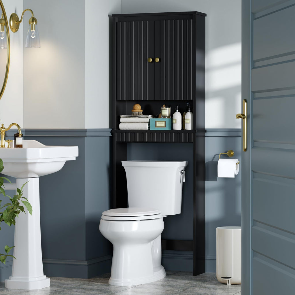 Black Over The Toilet Storage Cabinet with Adjustable Shelf H6080