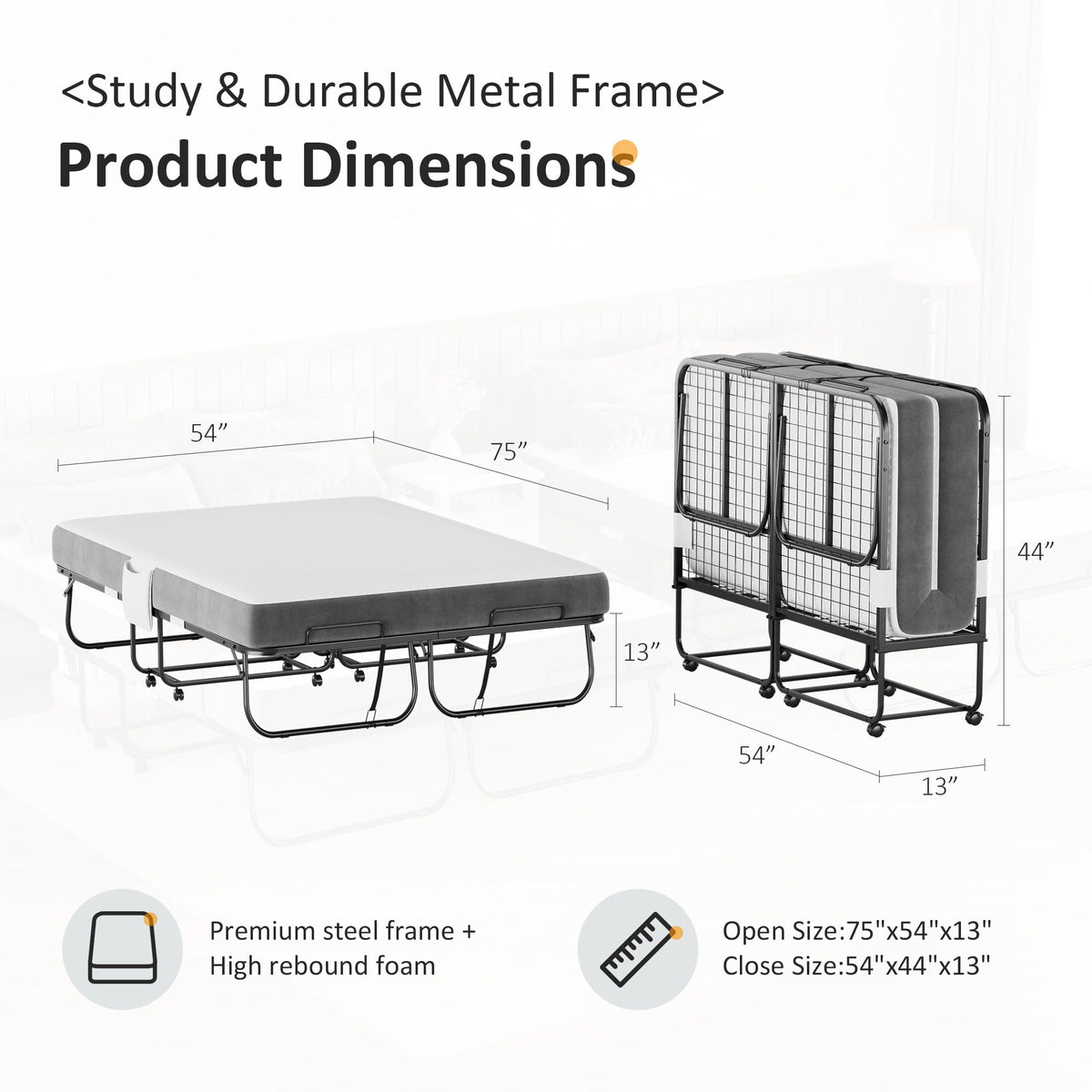 Full Size Folding Bed with Memory Foam Mattress I9561