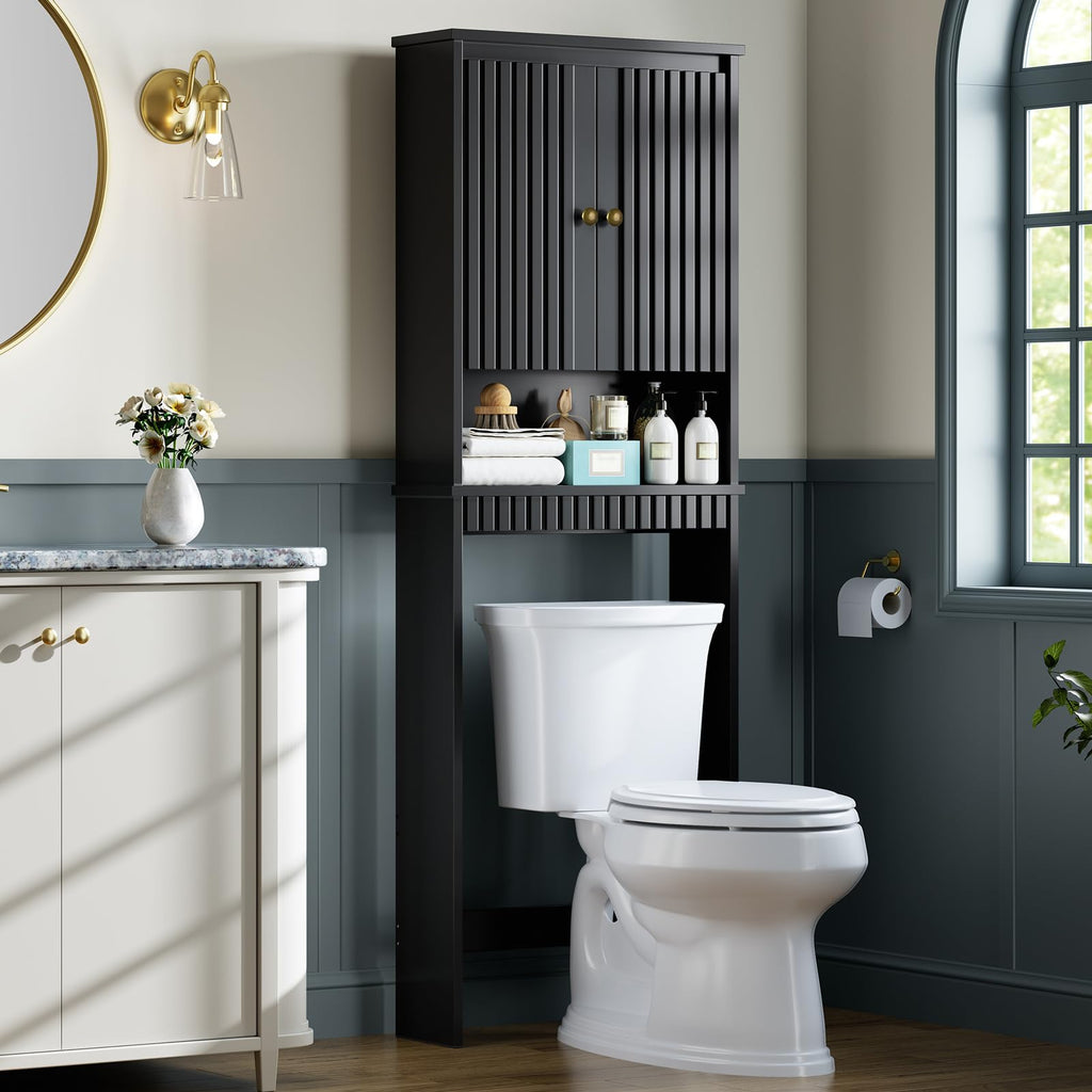 Black Over The Toilet Storage Cabinet with Adjustable Shelf H6080