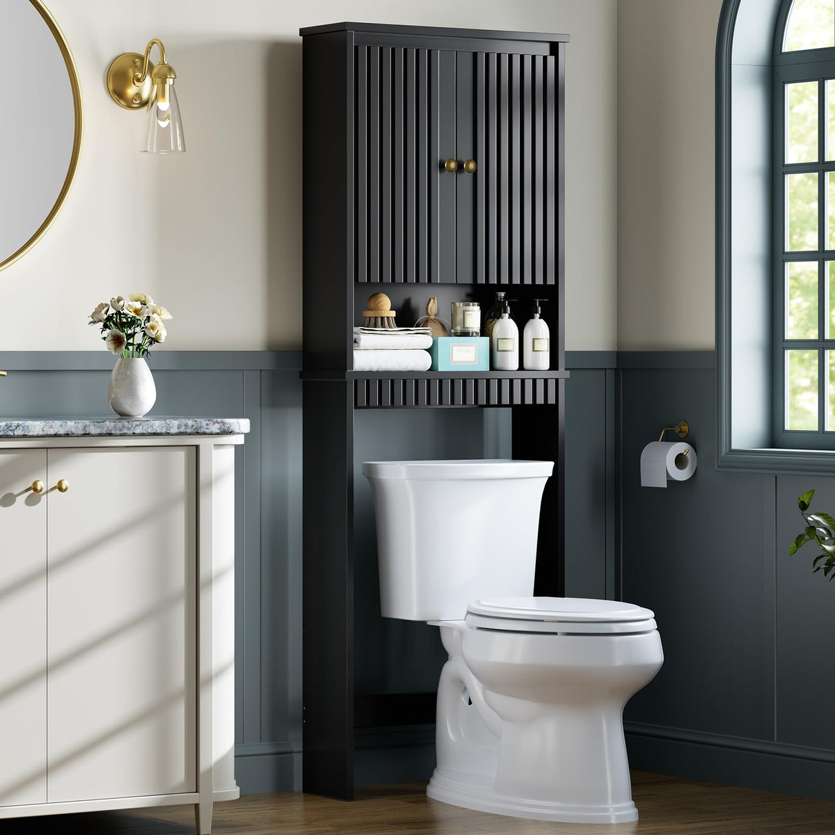 Black Over The Toilet Storage Cabinet with Adjustable Shelf H6080