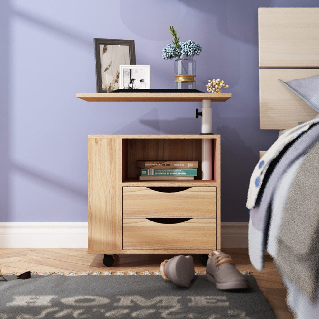 23.6in Rolling Nightstand with 2 Drawers and Shelf Oak Z683209
