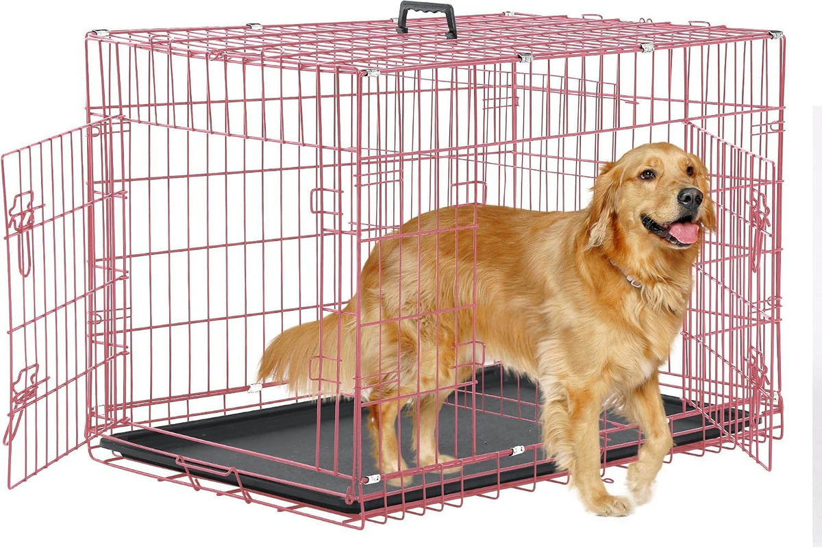 36 Inch Foldable Metal Dog Crate with Double Doors J1380