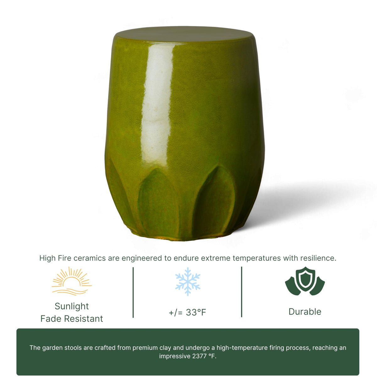 Glossy Glaze Green Round Stoneware Garden Stool S769