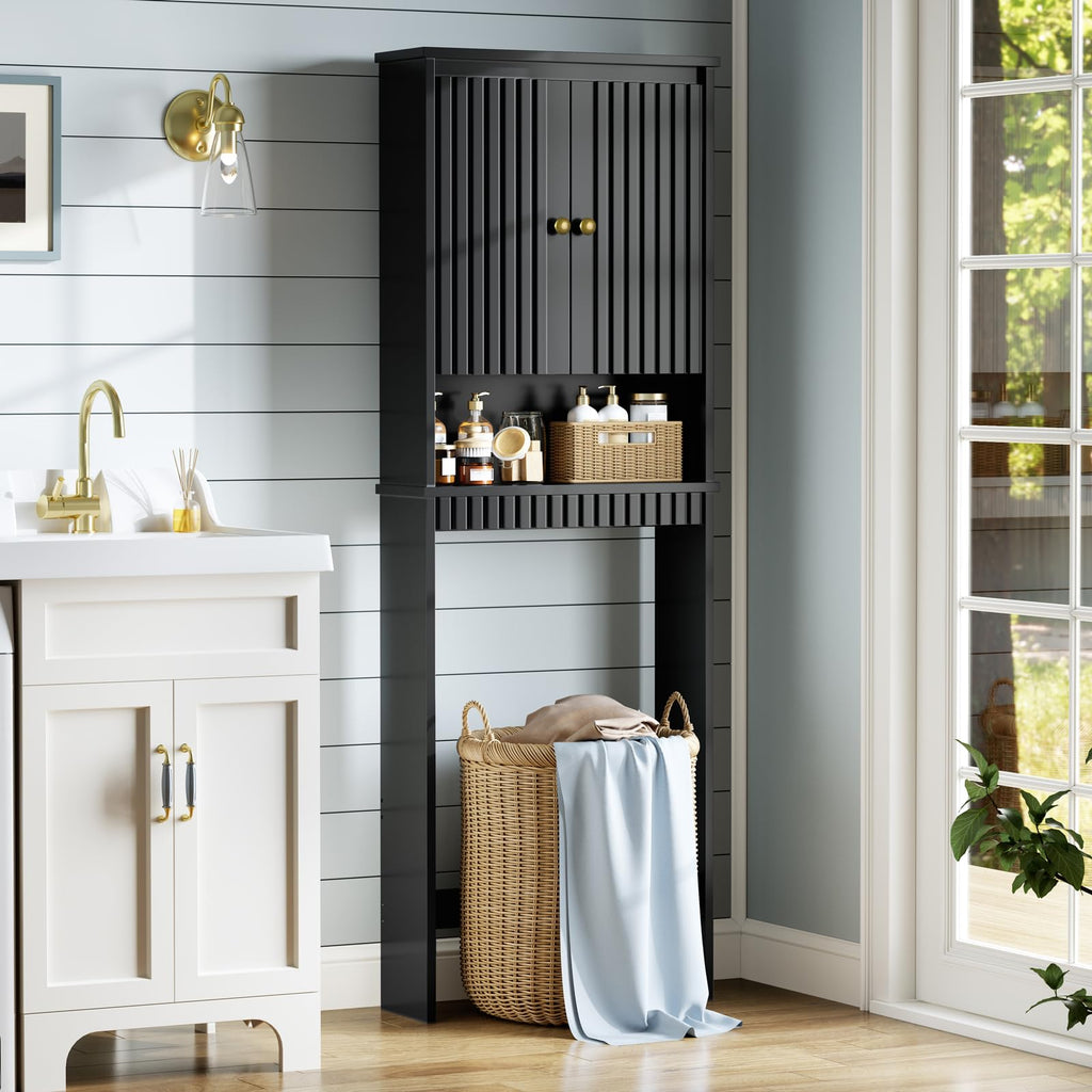 Black Over The Toilet Storage Cabinet with Adjustable Shelf H6080