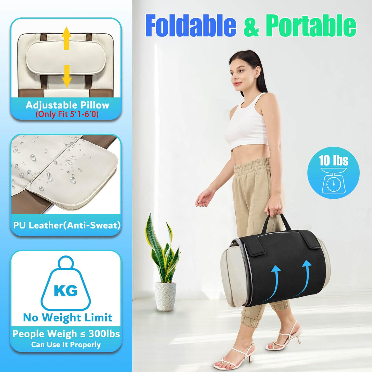 Full Body Massage Mat with Airbags Stretching & Heating, 3D Lumbar Traction, 4 Modes 3 Intensities 3 Heat Levels, PU Leather, Foldable X49501