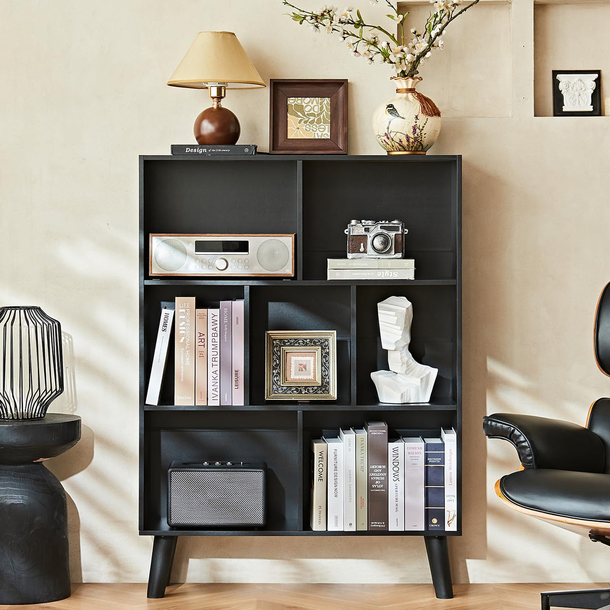 Black Cube Bookshelf with Legs Y81159