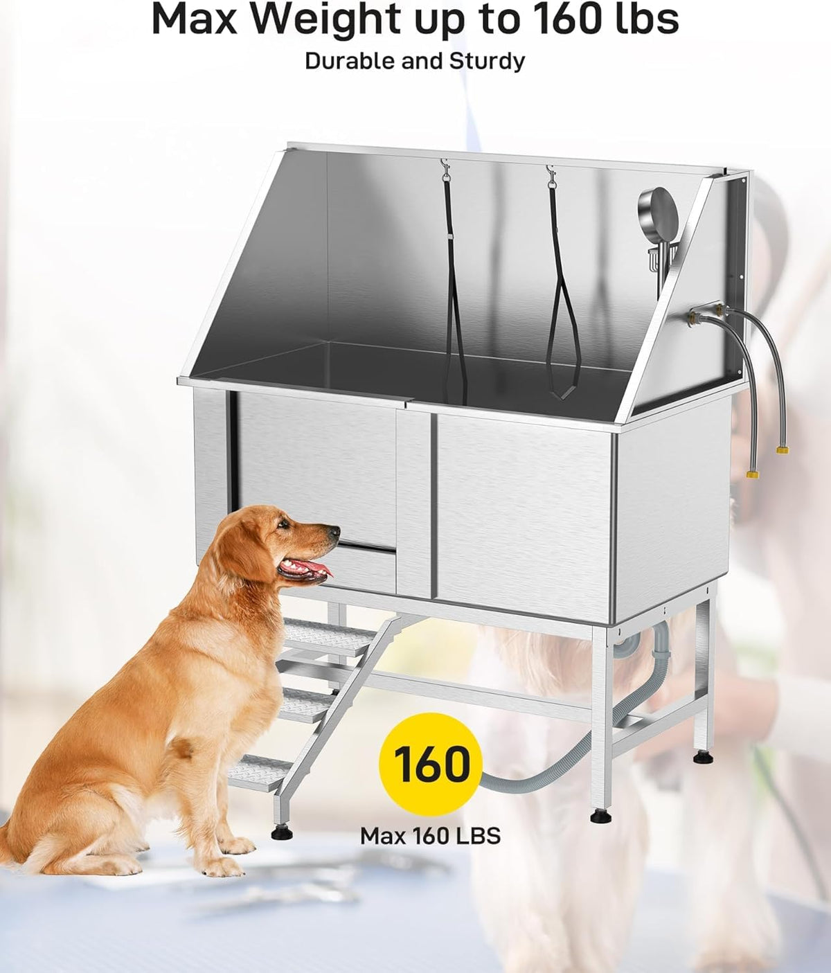 50" Stainless Steel Dog Grooming Bathtub with Faucet M160