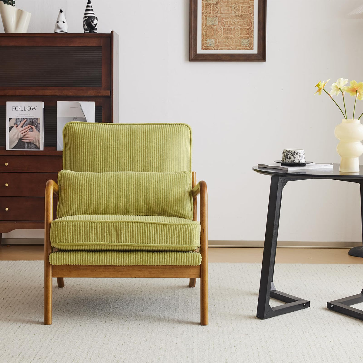 Green Corduroy Accent Chairs Set of 2 P122