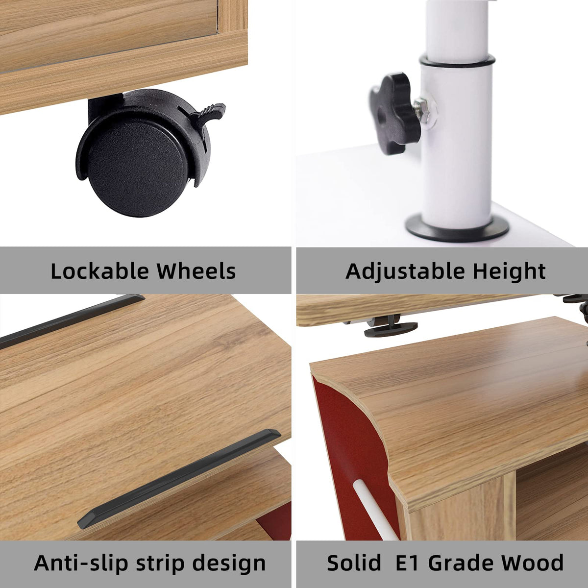 23.6in Rolling Nightstand with 2 Drawers and Shelf Oak Z683209