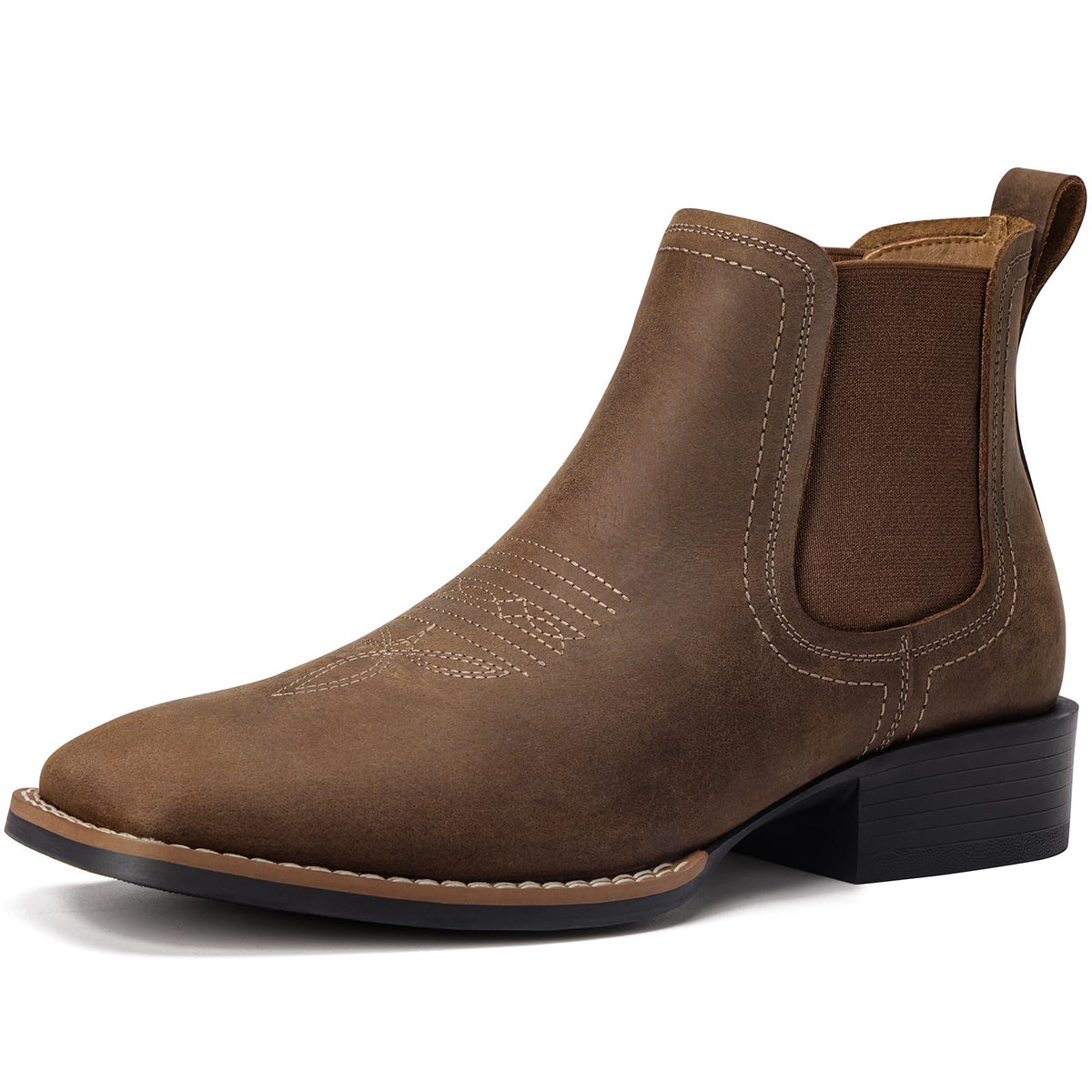 Western Cowboy Boots Square Toe Chelsea Ankle Boots N672