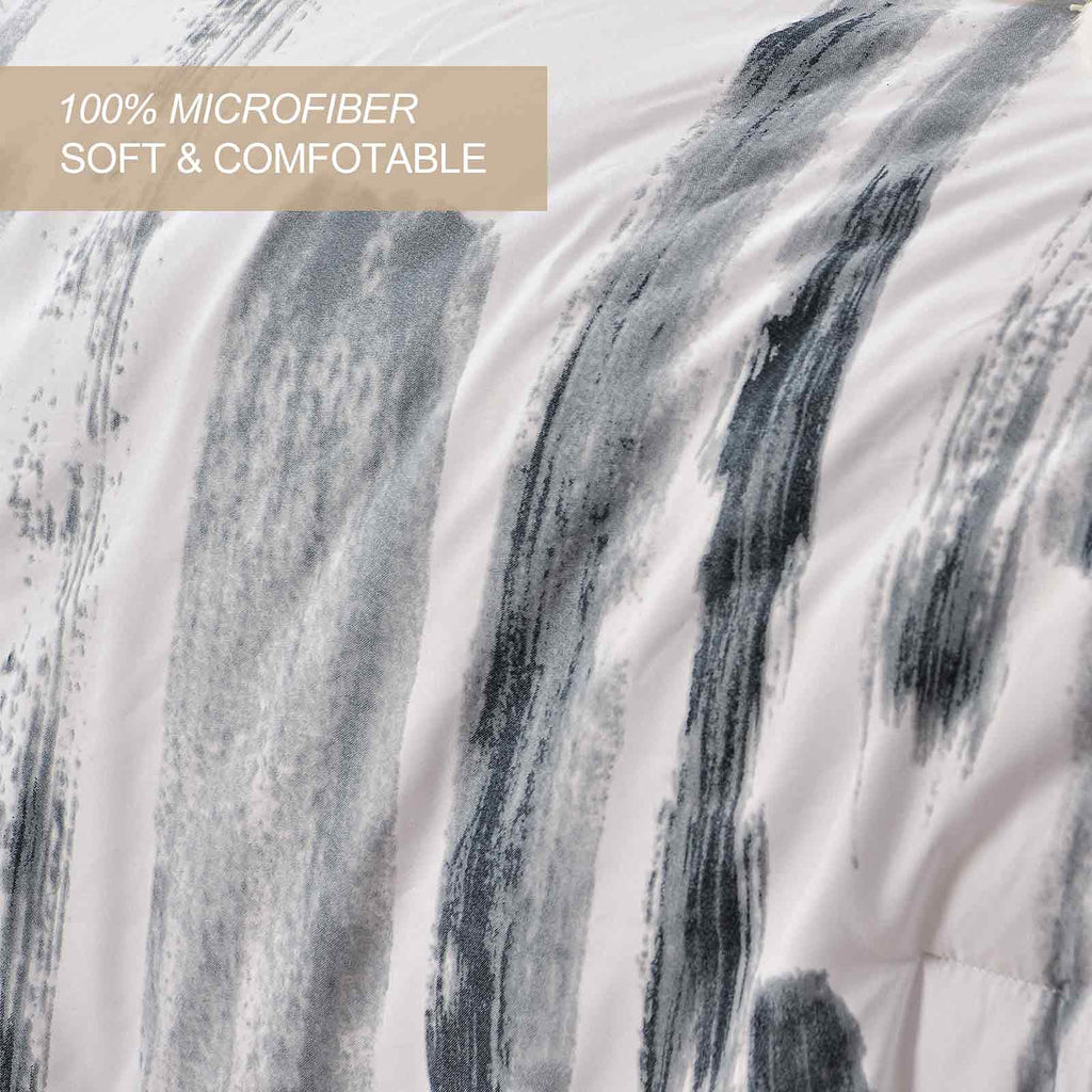 King 3pc Grey White Reversible Microfiber Comforter Set A65033