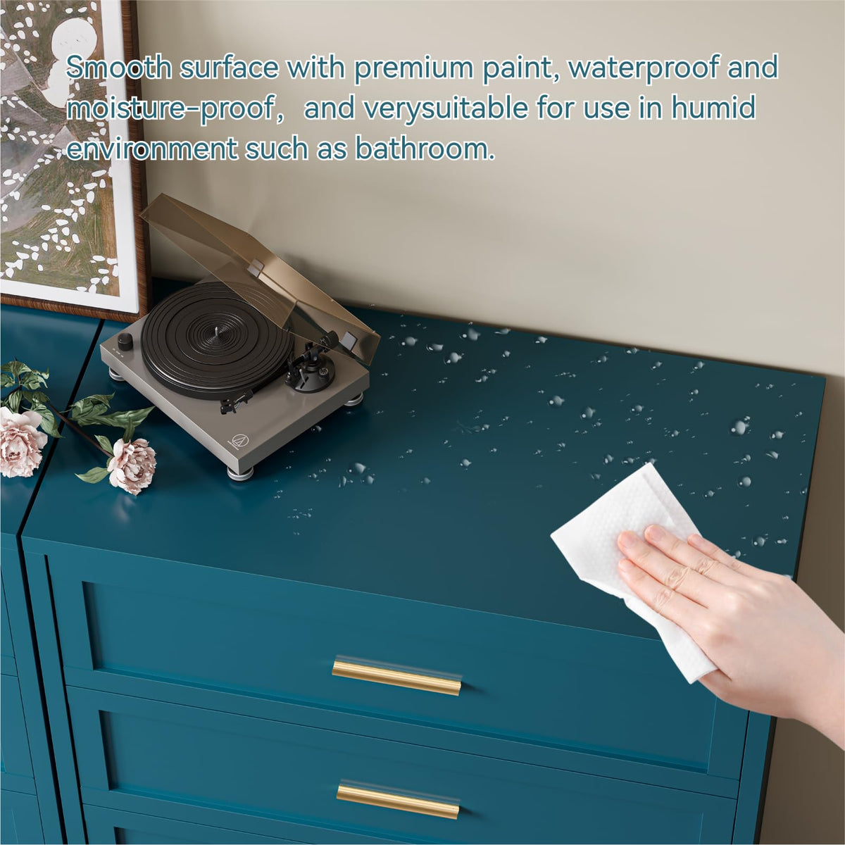 Blue 5 Drawer Metal Dresser G4857