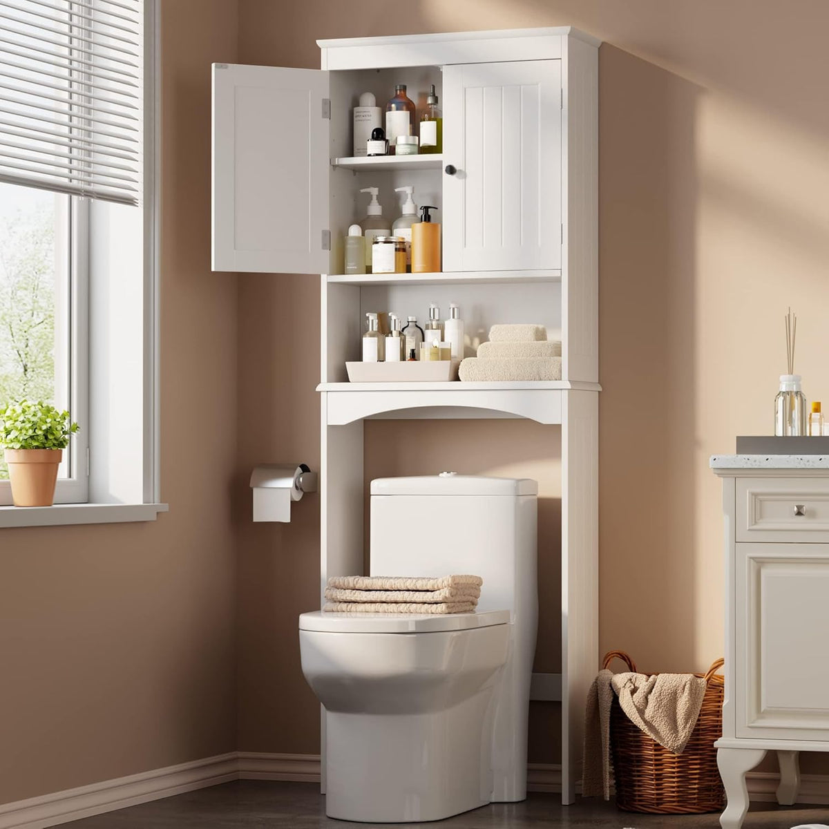 Over the Toilet Storage Cabinet with Adjustable Shelf, White U6061