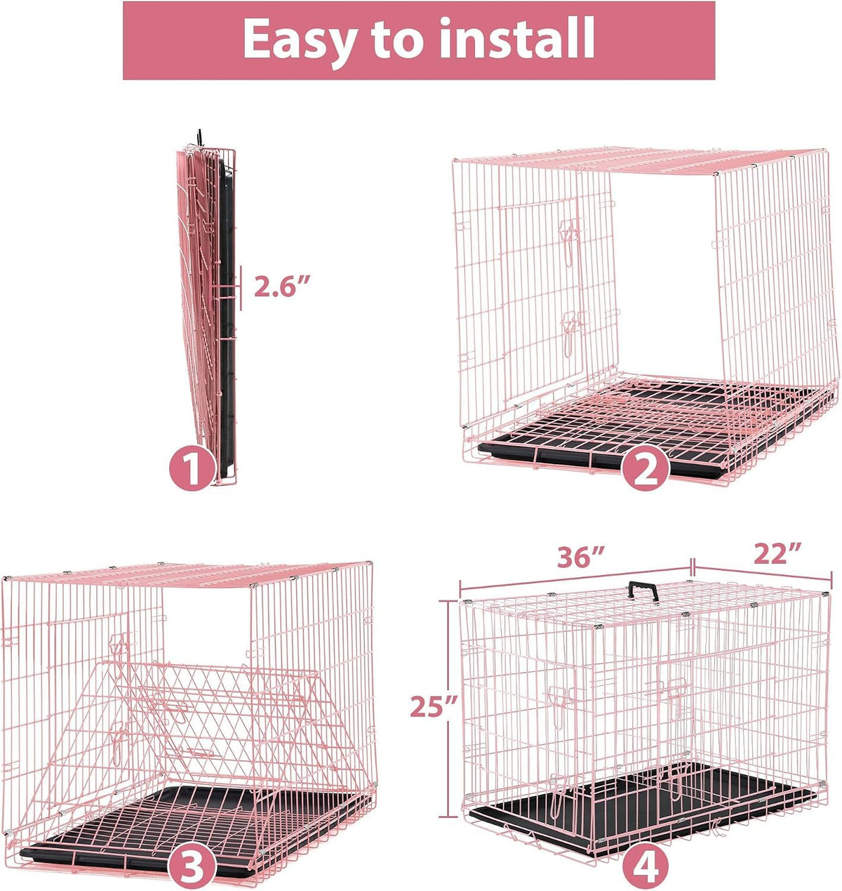 36 Inch Foldable Metal Dog Crate with Double Doors J1380