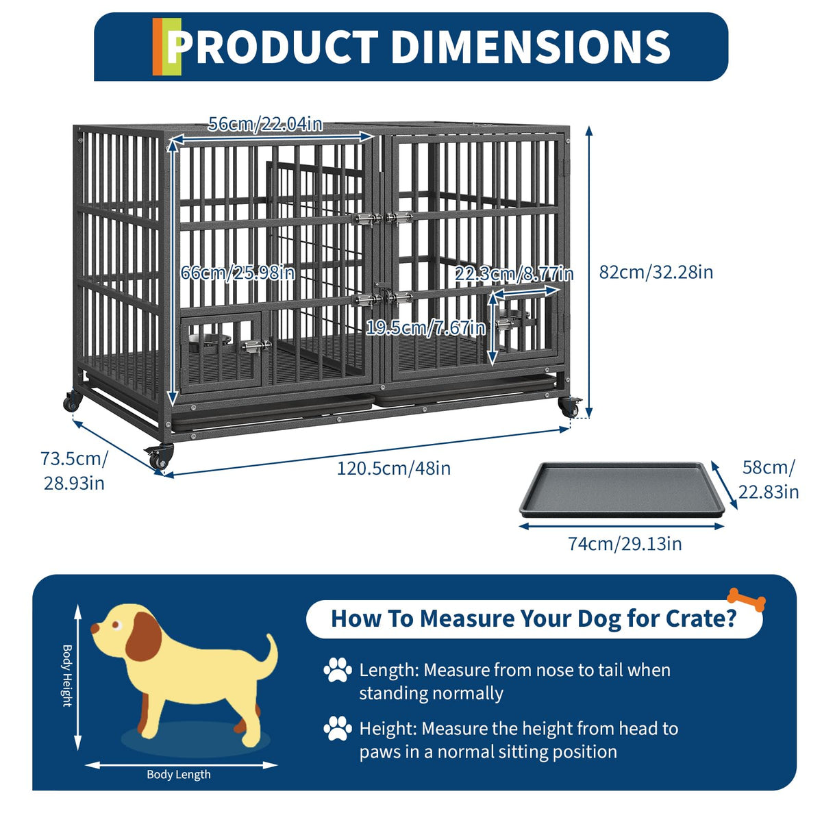 48 inch Heavy Duty Metal Dog Crate with 2 Door T8485