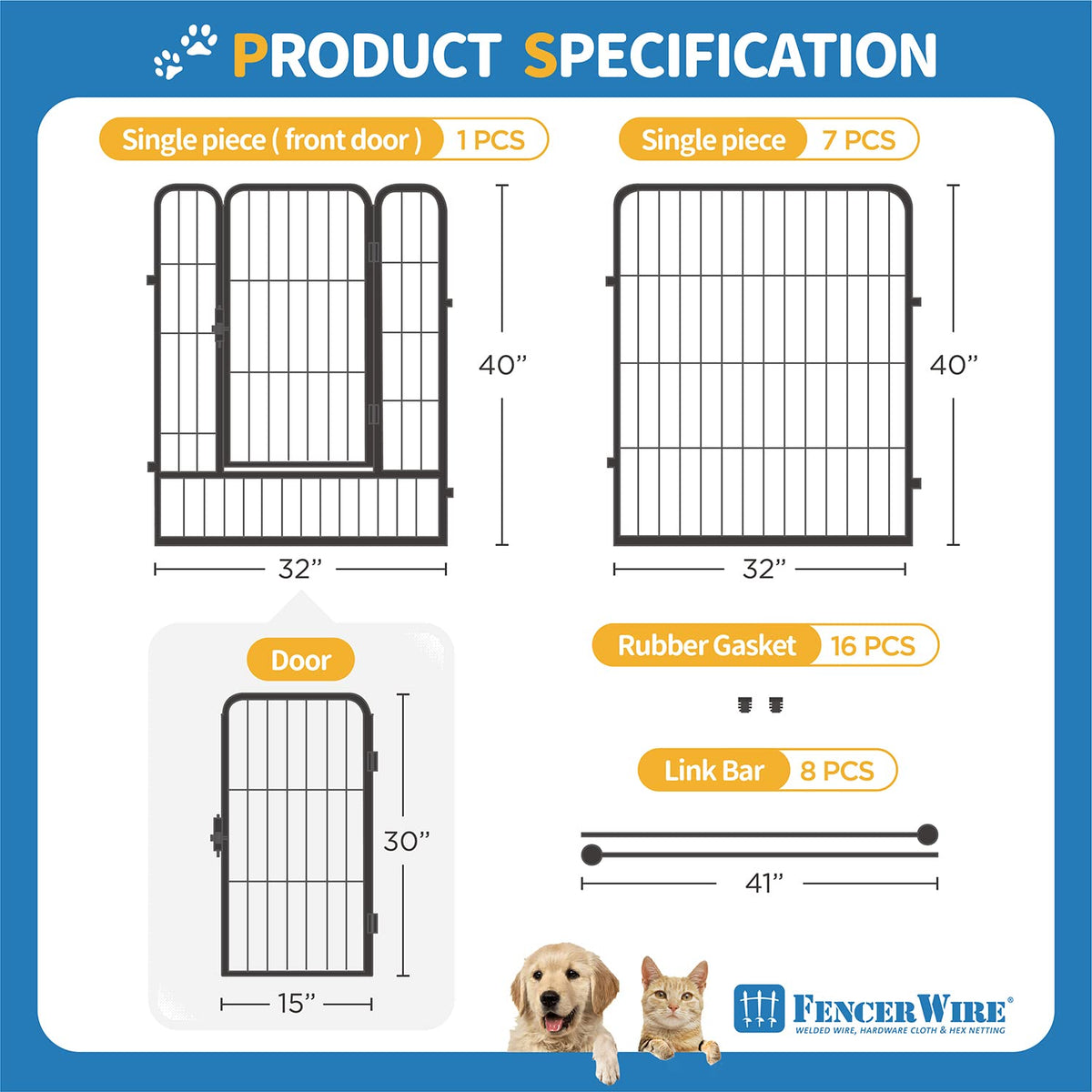 Foldable Metal Pet Playpen with Gate T59457