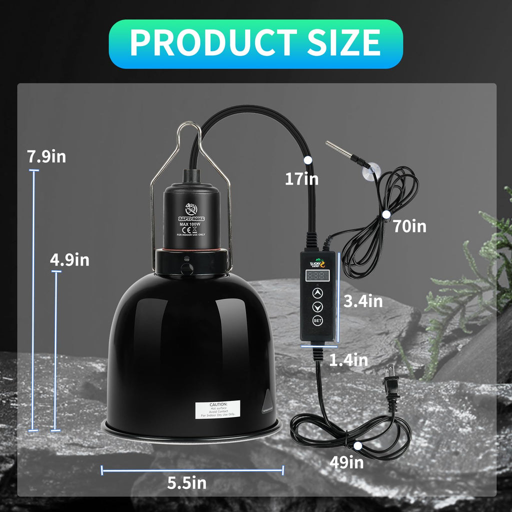 5.5 Inch Deep Dome Reptile Light Fixture with Dimming Thermostat A210