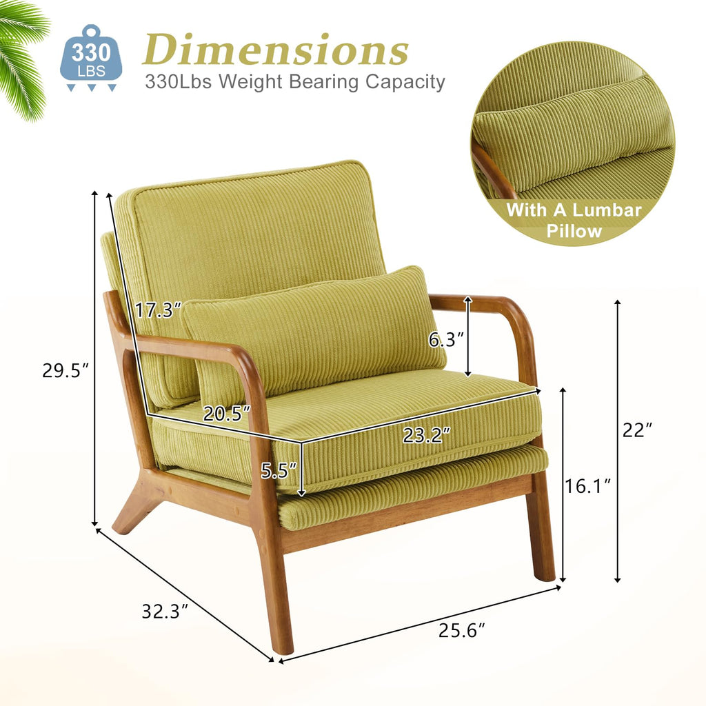 Green Corduroy Accent Chairs Set of 2 P122