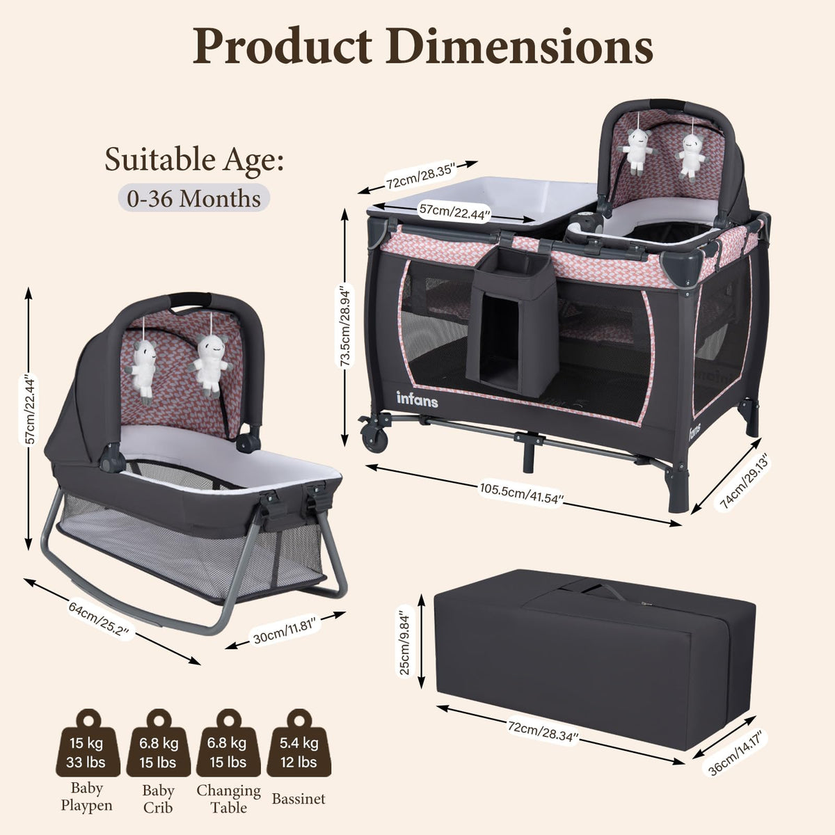 5 in 1 Pack and Play with Bassinet D9631
