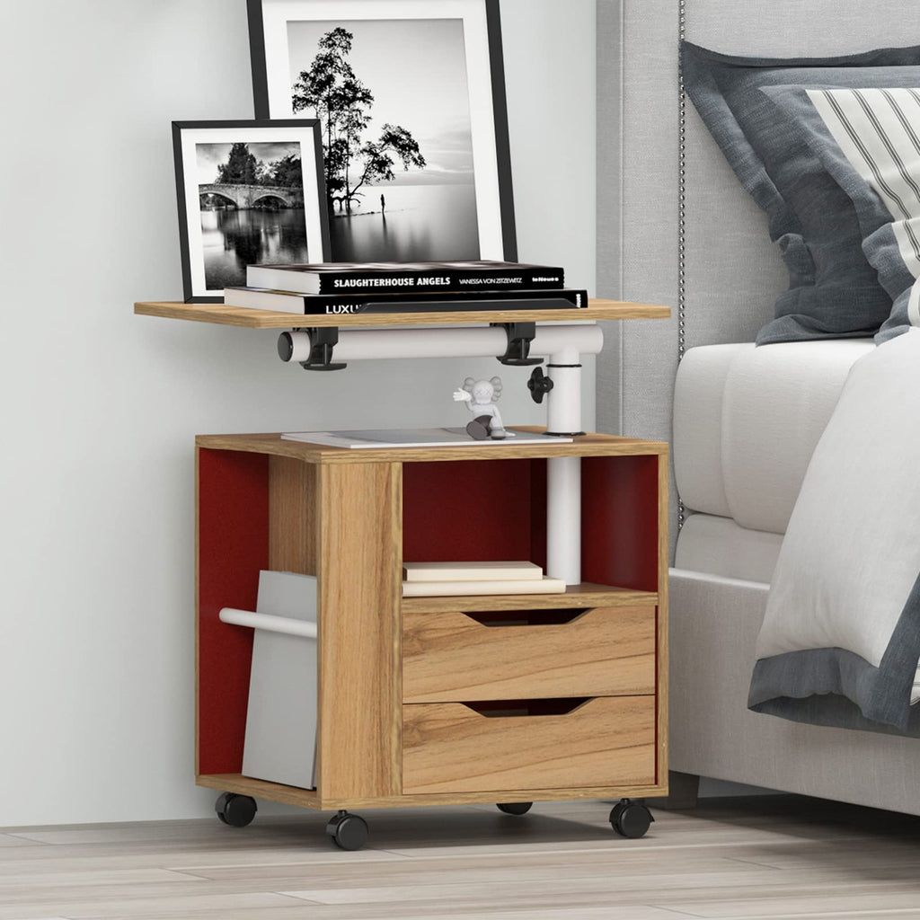23.6in Rolling Nightstand with 2 Drawers and Shelf Oak Z683209